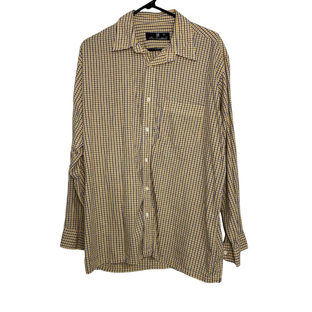 Men's Yellow & Blue Par Excellence Long Sleeve Checkered Button Down Shirt